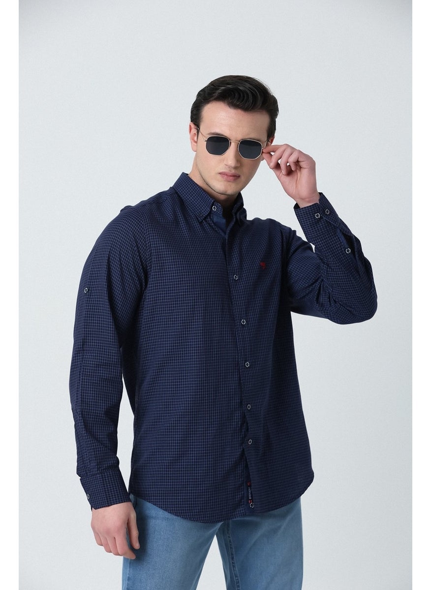 Men's Tailored Fit Epaulette Long Sleeve Cotton Shirt Navy Blue - pzsku/ZB96986331CE9F0D02CF2Z/45/_/1740652074/9ee848a9-23f8-4a3a-a734-72c5feffbf85