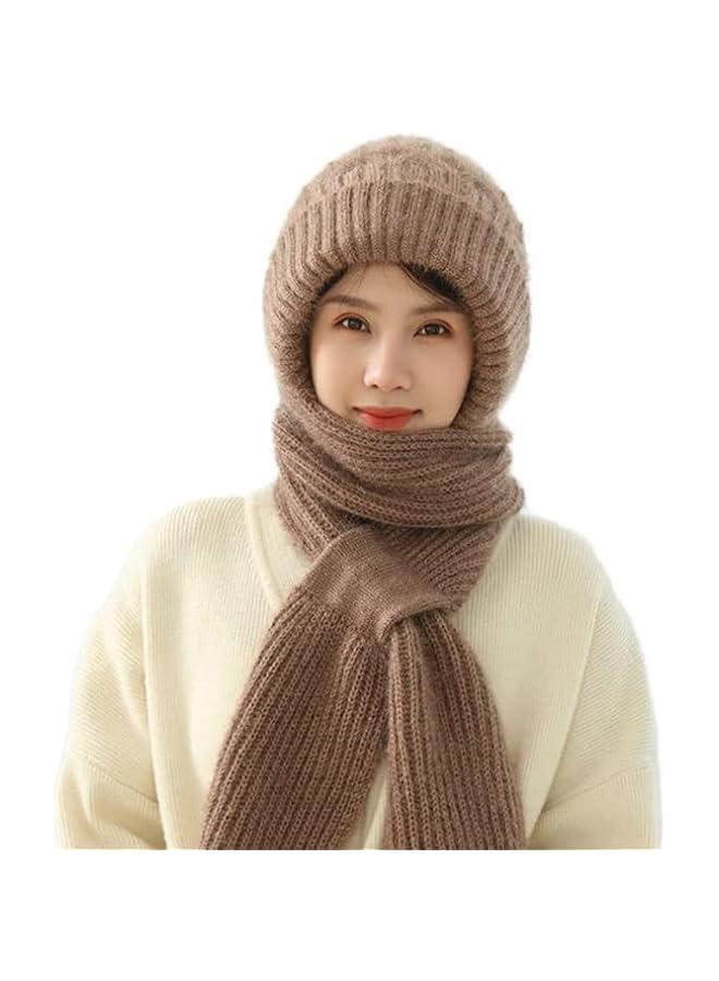 Integrated Ear Protection Windproof Cap Scarf,Elastic Warm Ear Protection Knitted Hat,Hooded Scarf for Women Winter - Image 1