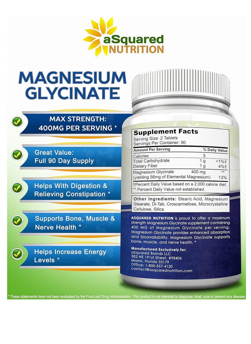 aSquared Nutrition - Magnesium Glycinate 400mg 180 tabs - Image 1