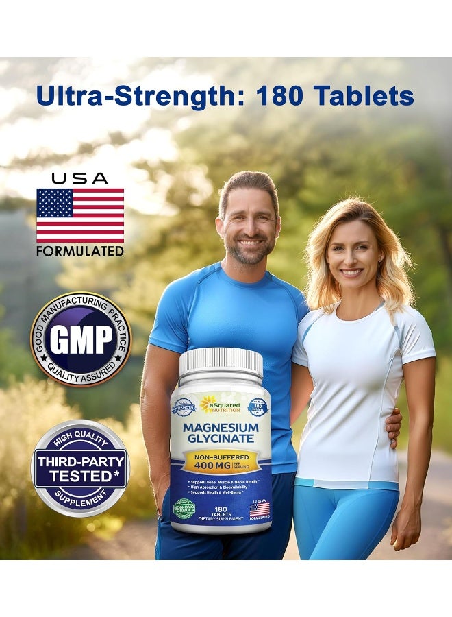 aSquared Nutrition Magnesium Glycinate 400mg - 180 Tablets - Max Strength Magnesium Bisglycinate Supplement - Image 2