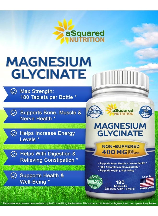 aSquared Nutrition Magnesium Glycinate 400mg - 180 Tablets - Max Strength Magnesium Bisglycinate Supplement - Image 3