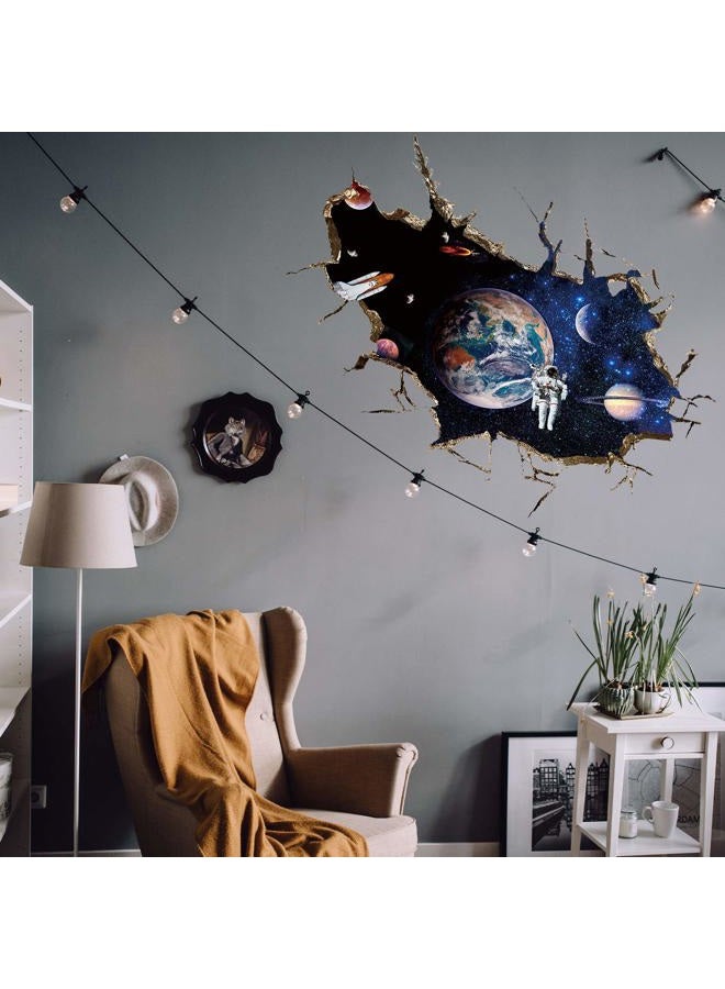 DILIBRA 3D Planet Galaxy Astronaut Wall Stickers, DILIBRA Removable Universe Outer Space Spacecraft View Window Wall Decals for Kids Children Bedroom Living Room Decor - Image 3