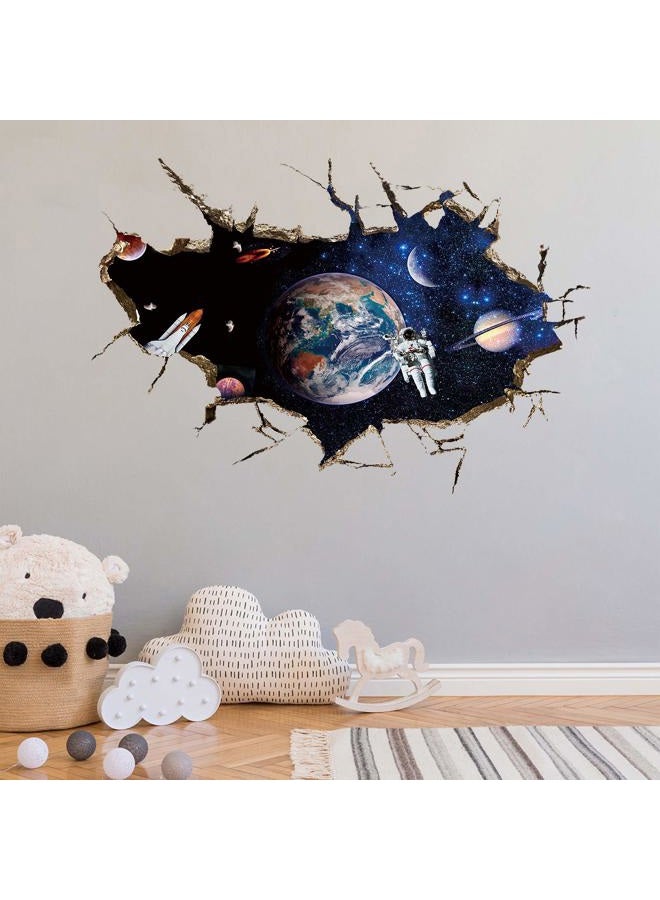 DILIBRA 3D Planet Galaxy Astronaut Wall Stickers, DILIBRA Removable Universe Outer Space Spacecraft View Window Wall Decals for Kids Children Bedroom Living Room Decor - Image 4