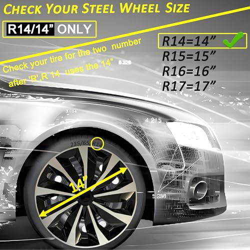 Aiqiying Hubcaps Wheel Covers Replacement R14 Size Hub Cap Universal-Fit Steel Wheel Rim Caps ABS Tire Cover Snap on Most Car Truck SUV Sedan -Set of 4（14-inch，Silver-Black） - Image 2