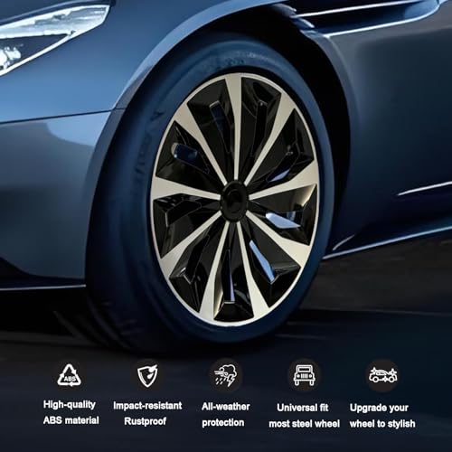 Aiqiying Hubcaps Wheel Covers Replacement R14 Size Hub Cap Universal-Fit Steel Wheel Rim Caps ABS Tire Cover Snap on Most Car Truck SUV Sedan -Set of 4（14-inch，Silver-Black） - Image 4
