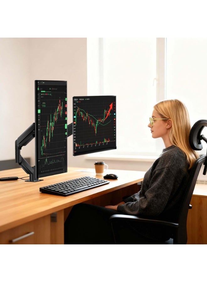 M.A&F's Dual Monitor Stand for Desk, Monitor Arms for 2 Monitors 32 27 24 22 Inches, Height Adjustable Double Monitor Mount, VESA Mount with C-Clamp & Grommet Base, Holds 4.4-17.6lbs - Image 5