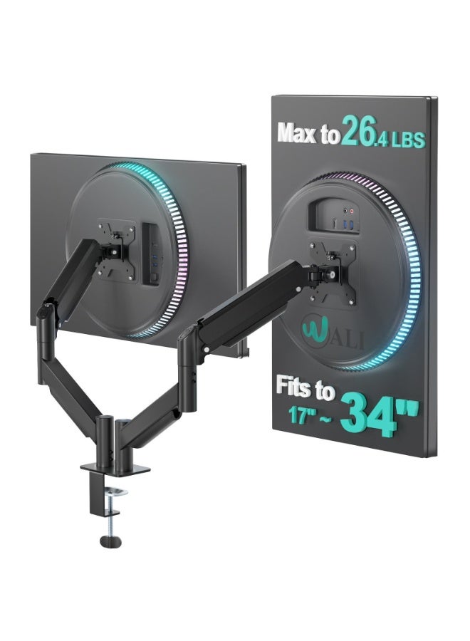 M.A&F's Dual Monitor Stand for Desk, Monitor Arms for 2 Monitors 32 27 24 22 Inches, Height Adjustable Double Monitor Mount, VESA Mount with C-Clamp & Grommet Base, Holds 4.4-17.6lbs - Image 2