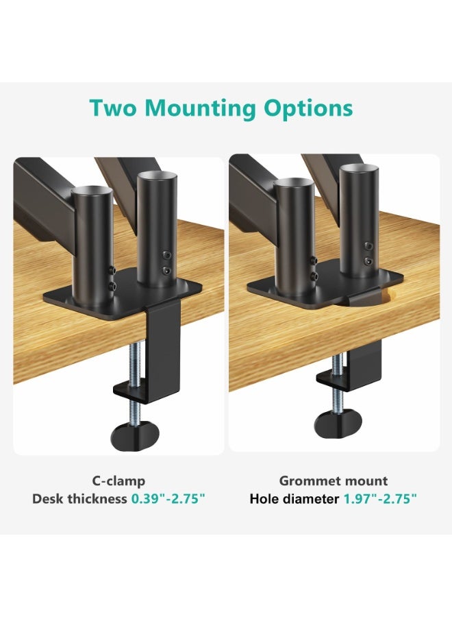 M.A&F's Dual Monitor Stand for Desk, Monitor Arms for 2 Monitors 32 27 24 22 Inches, Height Adjustable Double Monitor Mount, VESA Mount with C-Clamp & Grommet Base, Holds 4.4-17.6lbs - Image 3