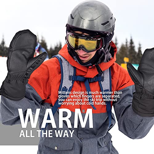 EXski Ski Mittens for Men, Waterproof Warm 3M Thinsulate Winter Snowboard Mitts with Wrist Leashes - Image 3