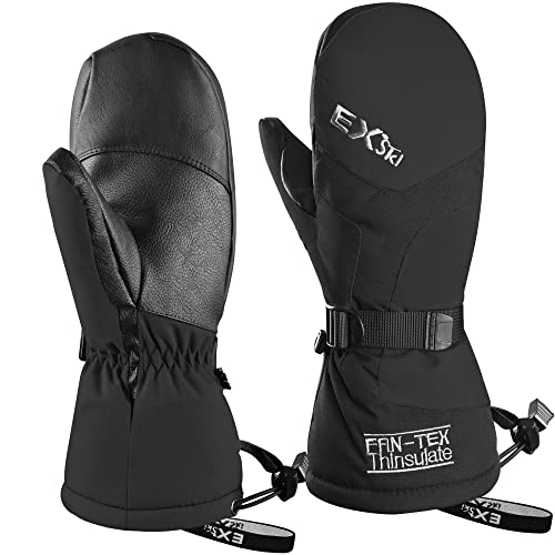 EXski Ski Mittens for Men, Waterproof Warm 3M Thinsulate Winter Snowboard Mitts with Wrist Leashes - Image 1