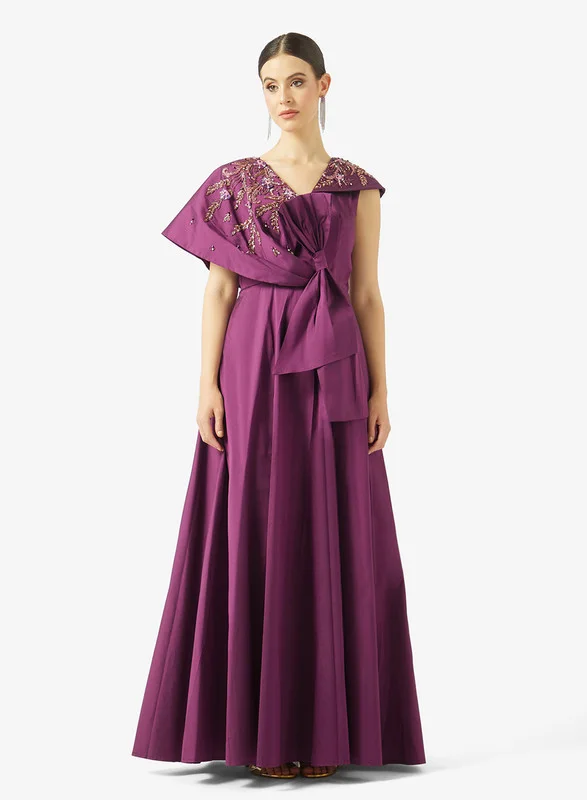 AINA Asymmetric Draped Embellished Gown