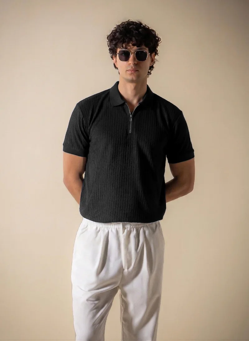 شايبس TEXTURED SLIM POLO SHIRT WITH ZIP