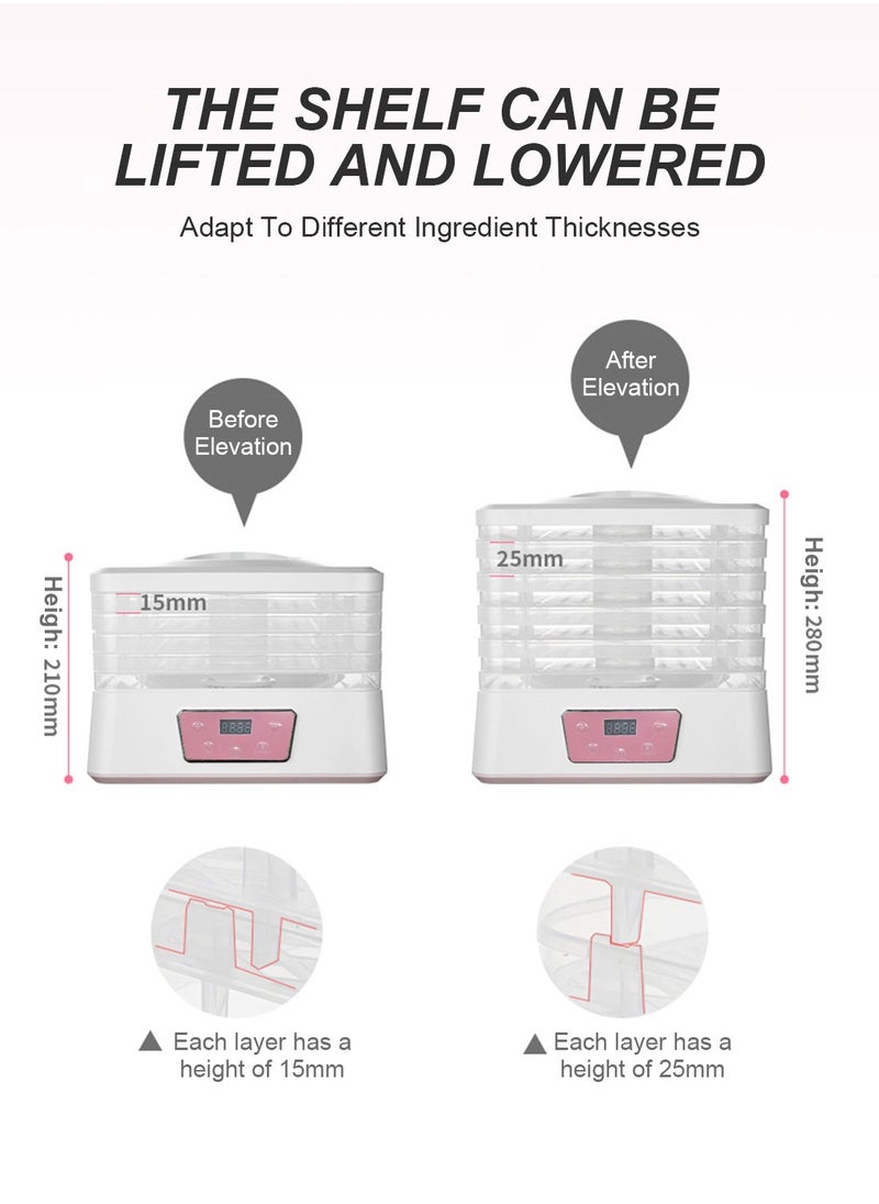 ET-LIFE - Mini Food Dehydrator Machine 5 Trays With Digital Timer And Temperature Control For Fruit Vegetable Meat Beef Jerky 250W S2 Pink - Image 1