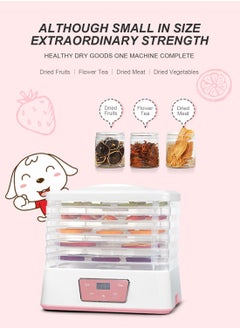 ET-LIFE Mini Food Dehydrator Machine 5 Trays With Digital Timer And Temperature Control For Fruit Vegetable Meat Beef Jerky 250W S2 Pink  - Image 4