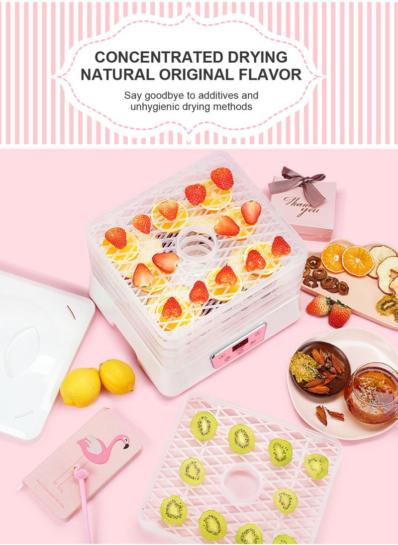 ET-LIFE - Mini Food Dehydrator Machine 5 Trays With Digital Timer And Temperature Control For Fruit Vegetable Meat Beef Jerky 250W S2 Pink - Image 1