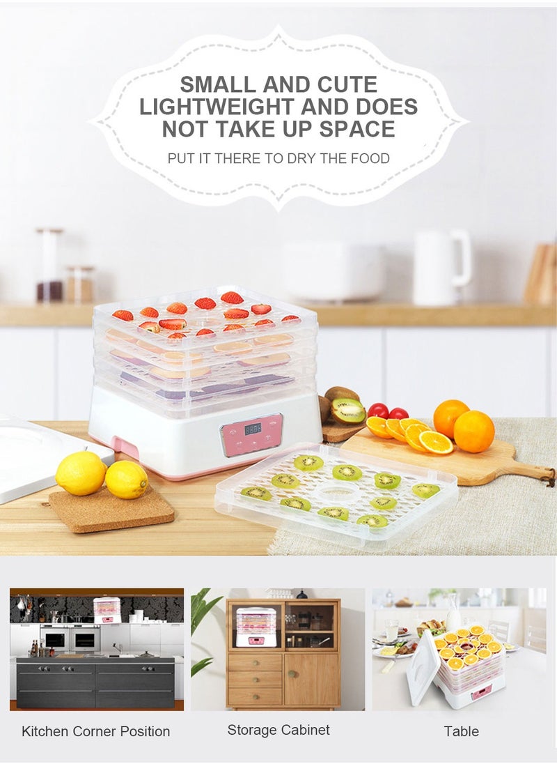 ET-LIFE - Mini Food Dehydrator Machine 5 Trays With Digital Timer And Temperature Control For Fruit Vegetable Meat Beef Jerky 250W S2 Pink - Image 1