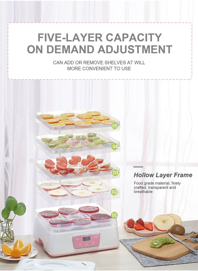 ET-LIFE - Mini Food Dehydrator Machine 5 Trays With Digital Timer And Temperature Control For Fruit Vegetable Meat Beef Jerky 250W S2 Pink - Image 1