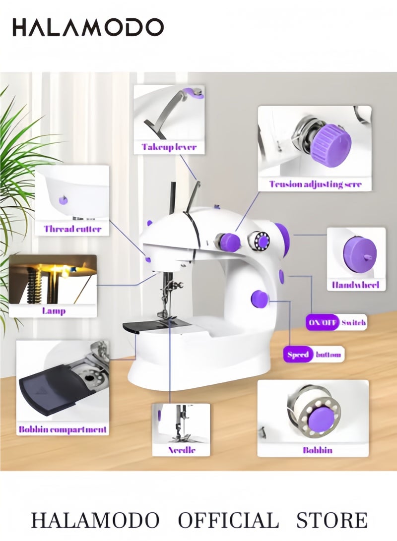 Halamodo Mini Sewing Machine for Beginners, Easy Automatic Sewing Machine, Household Electric Portable Sewing Tool with Sewing Kit, Small, for All Age, Kids or Adults - Image 2