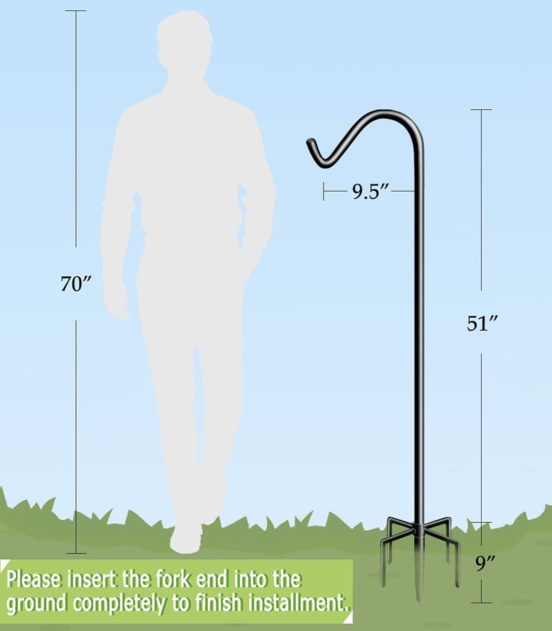 Garbuildman 60 Inch Tall Shepherd Hooks with 5-Forked Base, Adjustable Heavy Duty Bird Feeder Pole Stand Hanger for Outdoor, Shiny Black, 1 Pack - Image 4