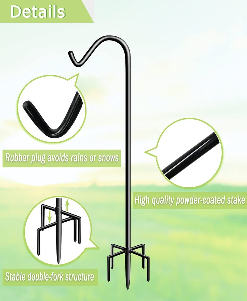 Garbuildman 60 Inch Tall Shepherd Hooks with 5-Forked Base, Adjustable Heavy Duty Bird Feeder Pole Stand Hanger for Outdoor, Shiny Black, 1 Pack - Image 2