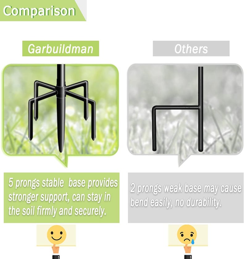 Garbuildman 60 Inch Tall Shepherd Hooks with 5-Forked Base, Adjustable Heavy Duty Bird Feeder Pole Stand Hanger for Outdoor, Shiny Black, 1 Pack - Image 3