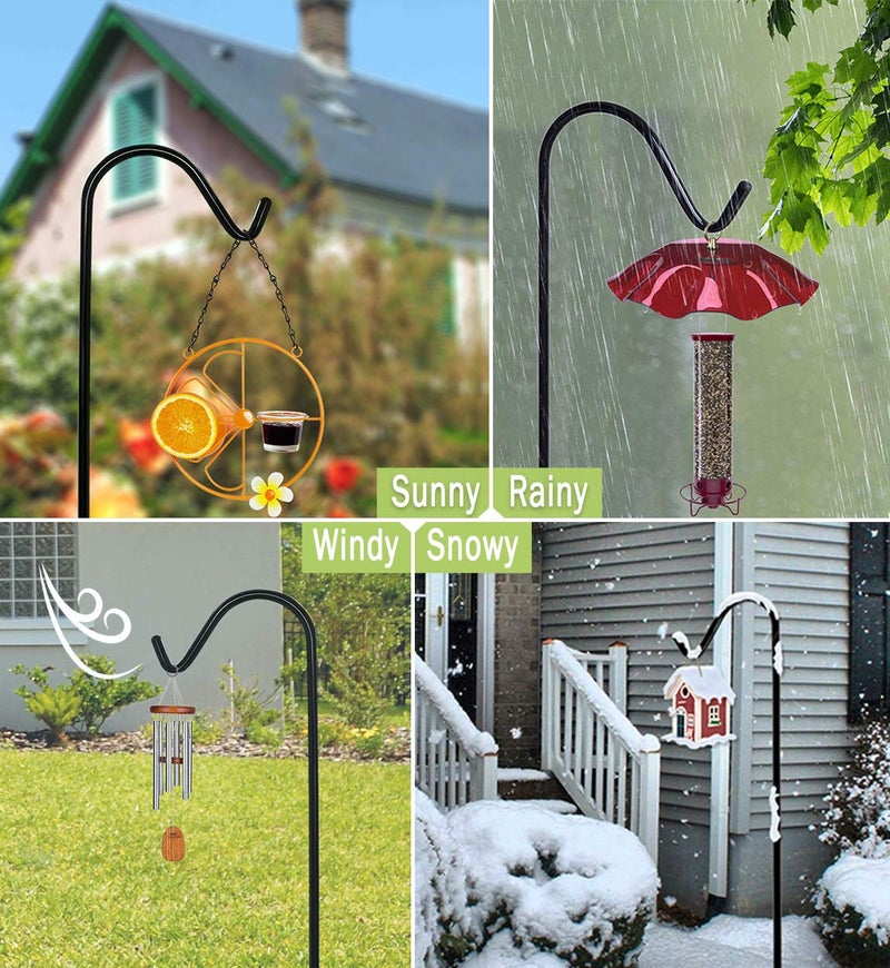 Garbuildman 60 Inch Tall Shepherd Hooks with 5-Forked Base, Adjustable Heavy Duty Bird Feeder Pole Stand Hanger for Outdoor, Shiny Black, 1 Pack - Image 5