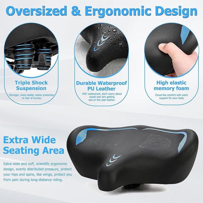 CDYWD Noseless Oversized Bike Seat for Men Women Comfort, Extra Wide Padded Bicycle Seat Cushion, Large Comfortable Bike Saddle for Peloton, Stationary Exercise Bike, Beach Cruiser, City Bike, Ebike - Image 3