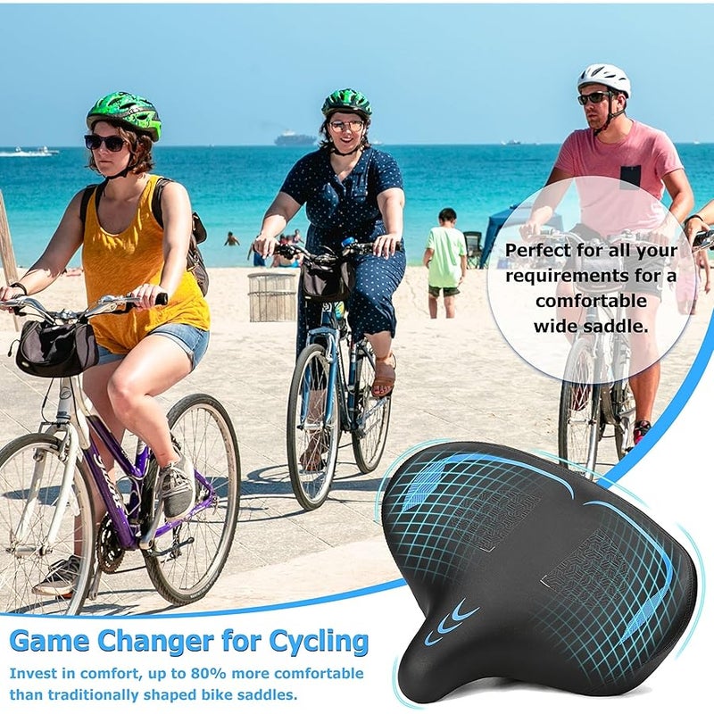 CDYWD Noseless Oversized Bike Seat for Men Women Comfort, Extra Wide Padded Bicycle Seat Cushion, Large Comfortable Bike Saddle for Peloton, Stationary Exercise Bike, Beach Cruiser, City Bike, Ebike - Image 5