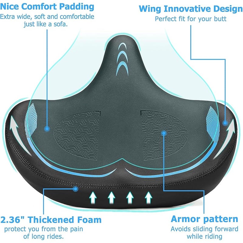 CDYWD Noseless Oversized Bike Seat for Men Women Comfort, Extra Wide Padded Bicycle Seat Cushion, Large Comfortable Bike Saddle for Peloton, Stationary Exercise Bike, Beach Cruiser, City Bike, Ebike - Image 4