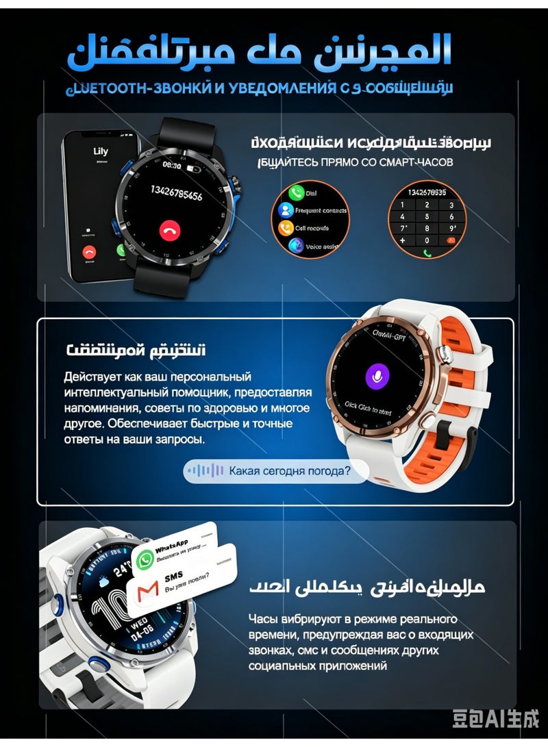 ساعة ذكية للرجال مقاومة للماء 3ATM مع GPS، مكالمات بلوتوث، شاشة AMOLED بحجم 1.32 بوصة، و3 أحزمة قابلة للاستبدال - Image 5