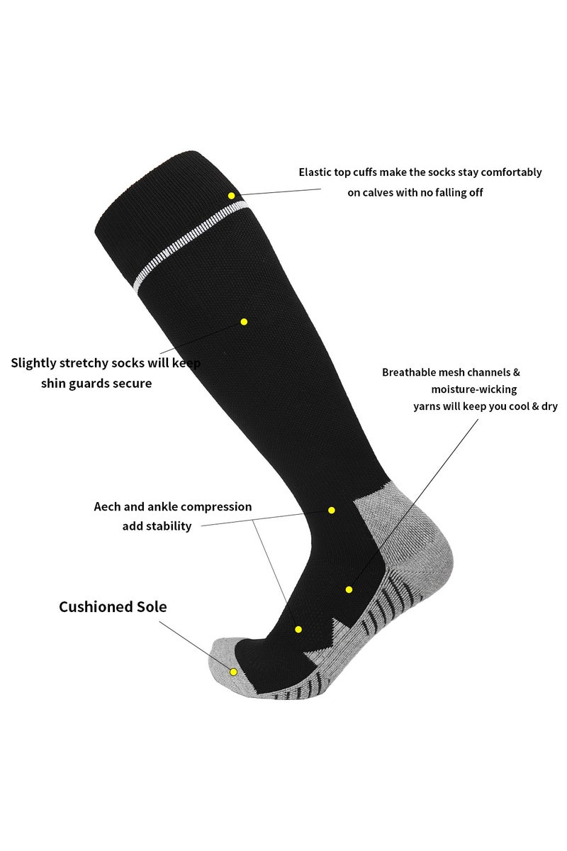 جناح السماء جوارب كرة قدم رجالية ونسائية ملونة، جوارب ضاغطة مرنة حتى الركبة، جوارب رياضية لكرة القدم للجنسين - أسود - زوج واحد - Image 2