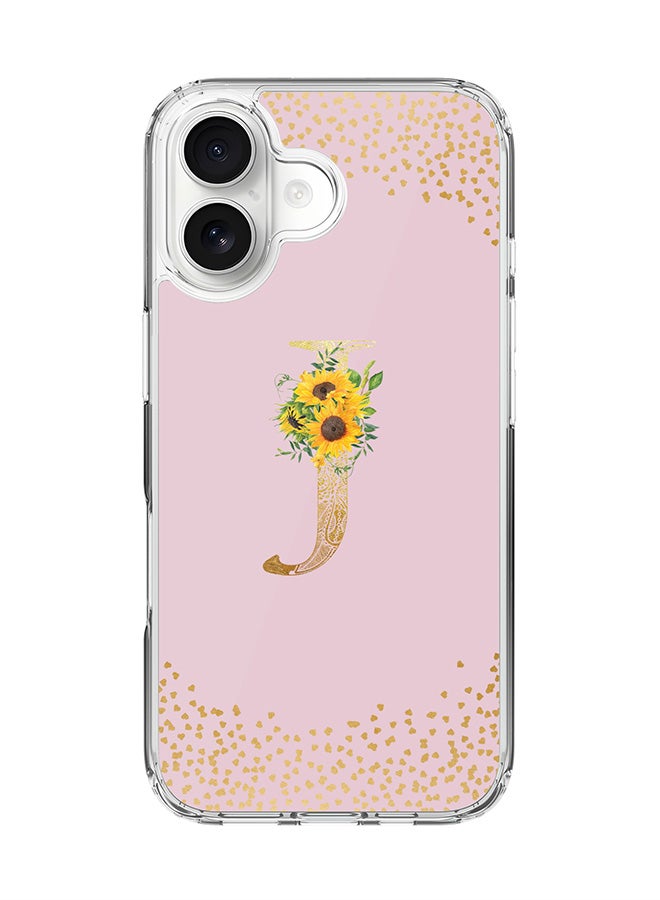 Stylizedd Classic Clear MagSafe Case for iPhone 17 , Hybrid Soft Case Flexible Edges Anti Drop TPU PC Gel Thin Transparent Cover [ Designed for iPhone 17 ] - Custom Monogram Initial Letter Floral Pattern Alphabet - J  (Pink )