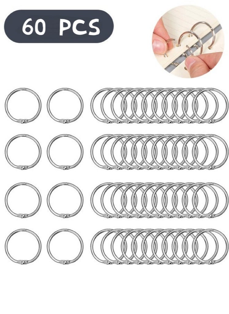 Halamine Loose Leaf Binder Rings, 60pcs Metal Book Rings Silver Loose Leaf Rings for Flash Cards, Index Cards Notebook School Office Home, 25mm Diameter  - Image 1
