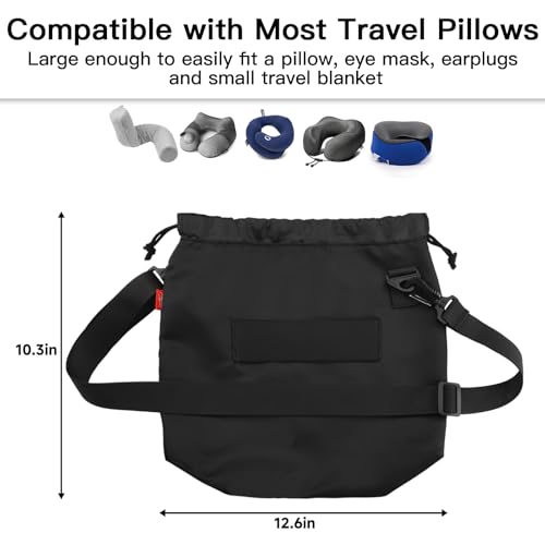 Homakover Small Travel Neck Pillow Bag for Memory Foam Travel Pillow,Luggage Travel Pillow Drawstring Bag Carrying Case with Trolley Sleeve&Adjustable Strap,Easily Attaches to Luggage,Backpacks - Image 2