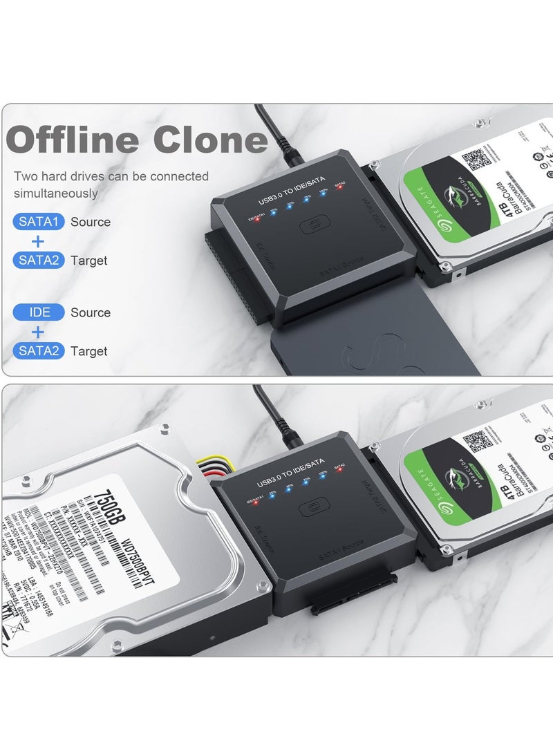 SATA IDE to USB 3.0 Hard Drive Adapter with Offline Clone, External Hard Drive Data Ultra Recovery Converter Kit for Universal 2.5"/3.5" Inch IDE and SATA External HDD/SSD, Support 10TB - Image 5