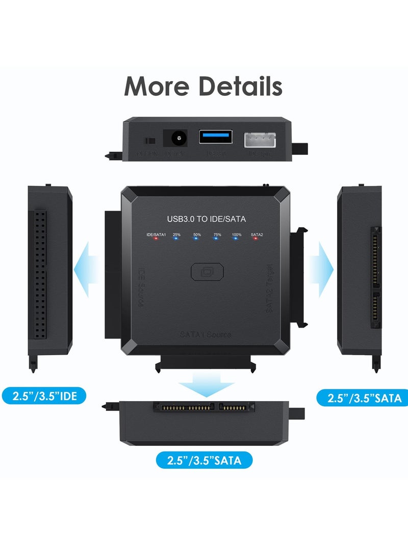 SATA IDE to USB 3.0 Hard Drive Adapter with Offline Clone, External Hard Drive Data Ultra Recovery Converter Kit for Universal 2.5"/3.5" Inch IDE and SATA External HDD/SSD, Support 10TB - Image 3