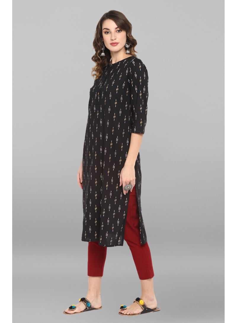 IndHeritage Indian Premium Cotton Kurti - Eid kurti collection - Premium black colour cotton kurti with white Indian prints - Image 1