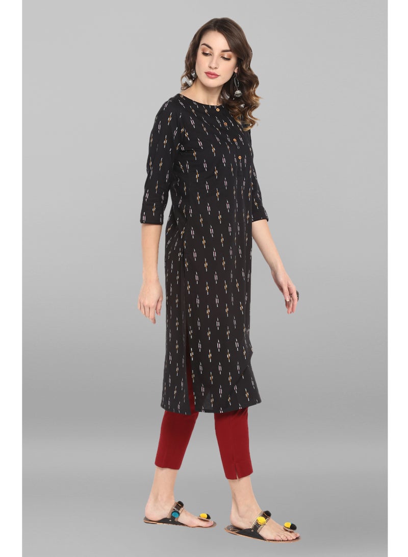 IndHeritage Indian Premium Cotton Kurti - Eid kurti collection - Premium black colour cotton kurti with white Indian prints - Image 2