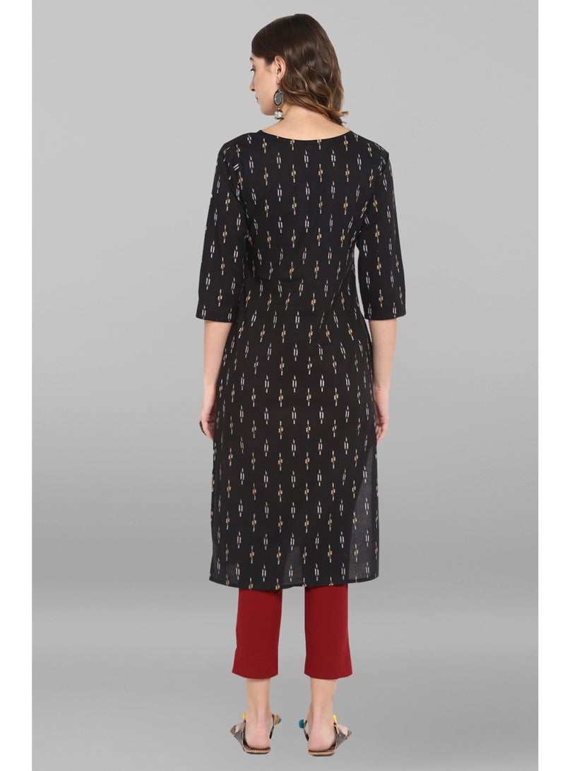 IndHeritage Indian Premium Cotton Kurti - Eid kurti collection - Premium black colour cotton kurti with white Indian prints - Image 3