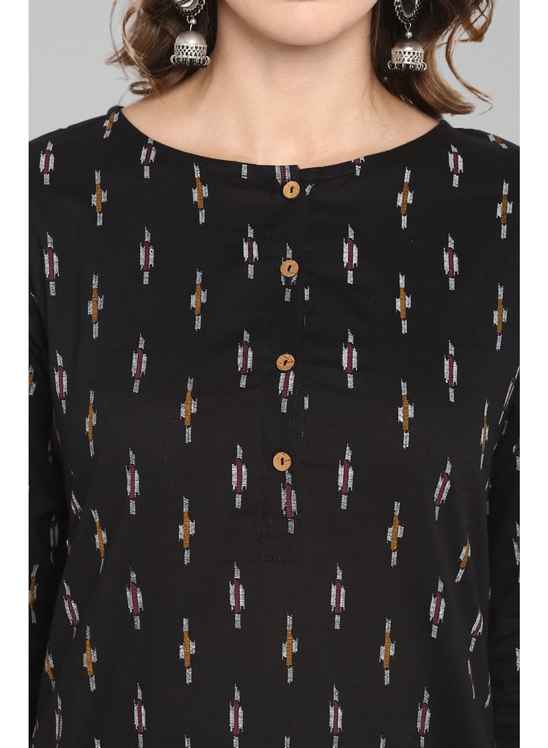 IndHeritage Indian Premium Cotton Kurti - Eid kurti collection - Premium black colour cotton kurti with white Indian prints - Image 4