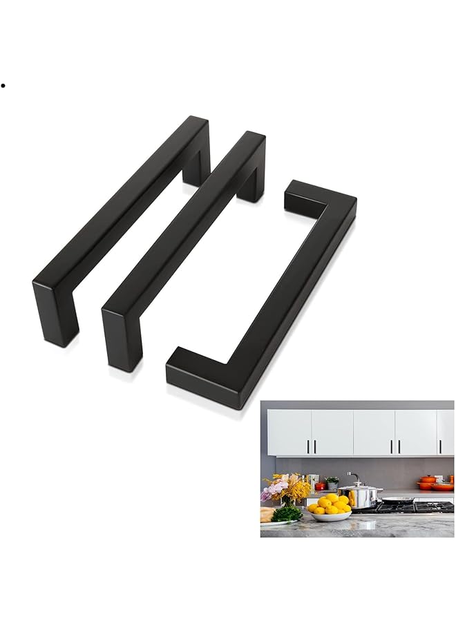 The Bros Black Square Cabinet Pull, 3 Pack Stylish and Simple Drawer Stainless Steel Handle, Rustproof Black Square Cabinet Pull, Cupboard Dresser Pulls for Kitchen and Bathroom - Image 1