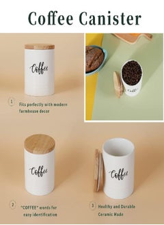 LEETOYI LEETOYI Porcelain Food Storage Containers with Lid, 4.5-Inch 31oz White, Labeled Coffee  - Image 2
