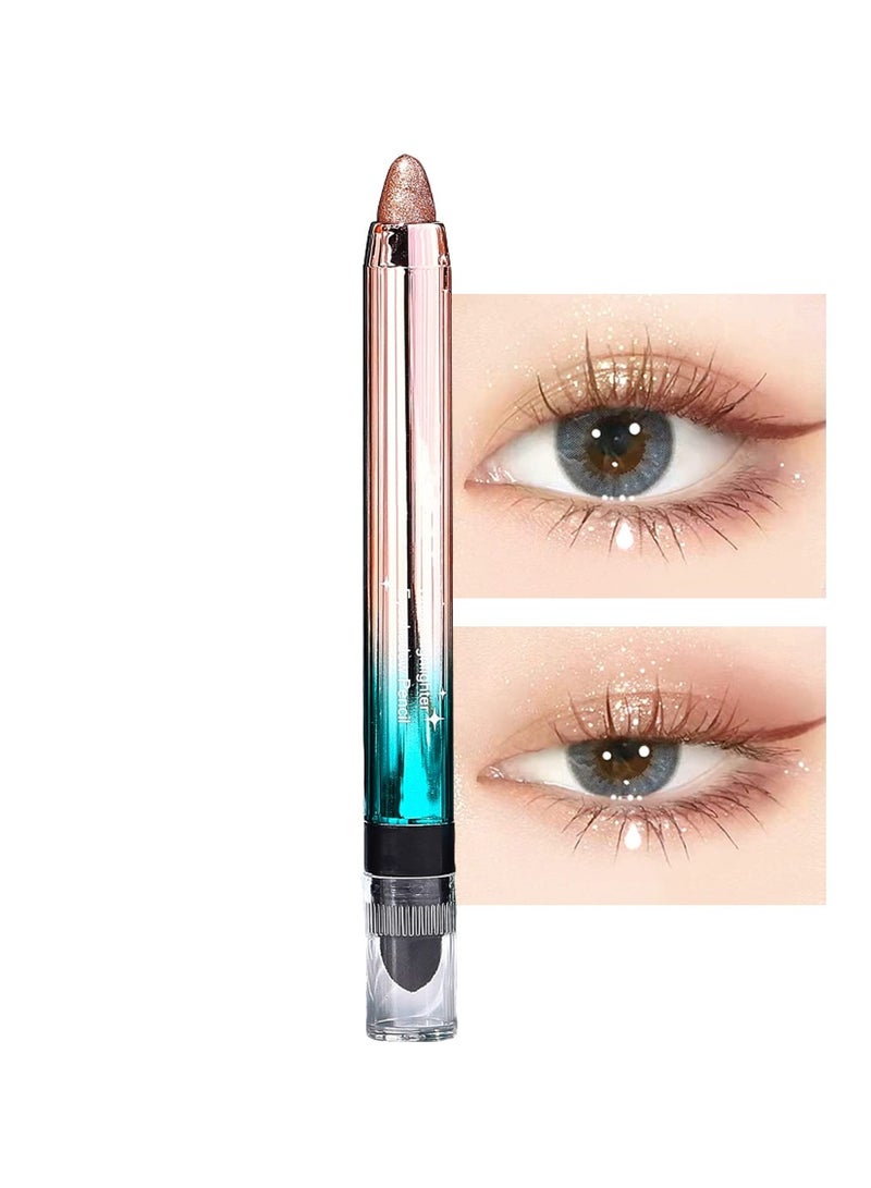 SYOSI Cream Shimmer Eyeshadow Stick, Rotatable Glitter Eyeshadow Pencil Crayon, Smooth Eye Brightener Stick, Long Lasting & Waterproof Eyeshadow Highlighter Stick with Soft Brush for Eye Makeup - Image 1
