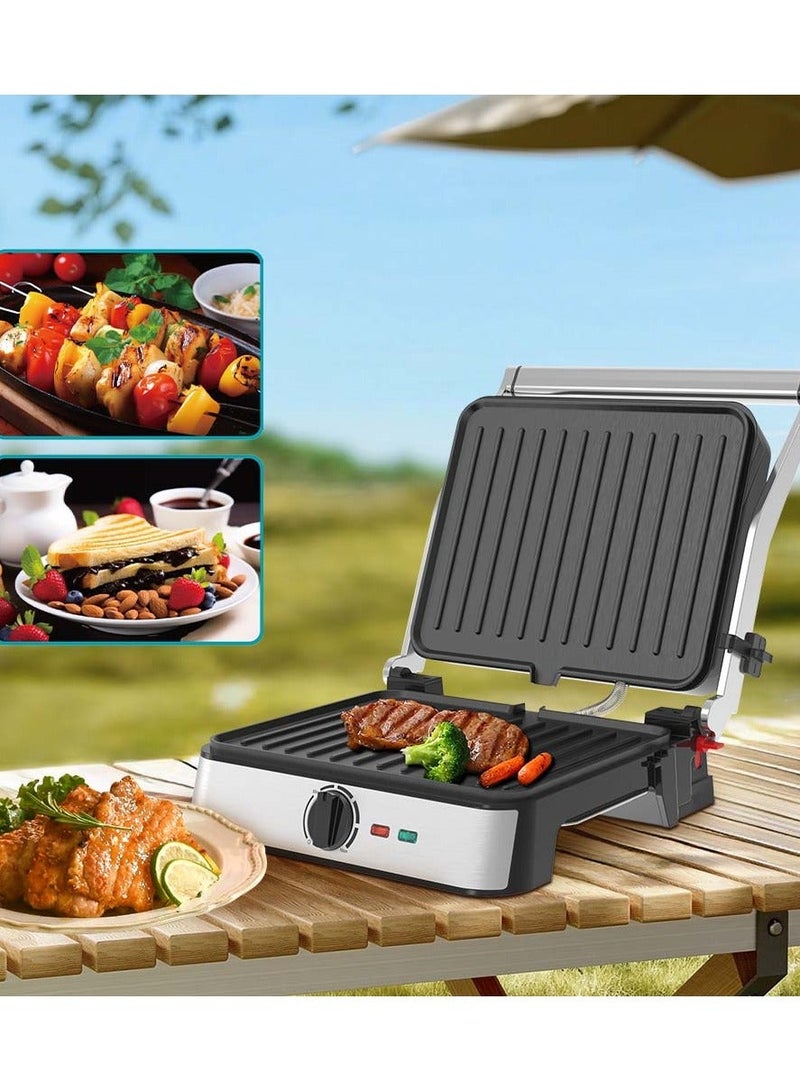 Winning Star Electric Grill & Panini Press, LED Indicator Lights, Thermostat Control, Cool Touch Handle, Opens 180° to Fit Any Type or Size of Food, Prefect for Toasted Sandwiches, Meat, 2200W - Image 2