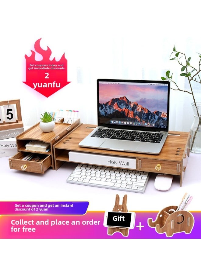 Generic - Laptop Heightening Pad High Shelf Computer Bracket Bracket Wooden Base Cooling Dormitory Desktop Storage Rack-Color:C02 Golden Oak [collection And Free Pen Holder + Mobile Phone Holder]] - Image 1