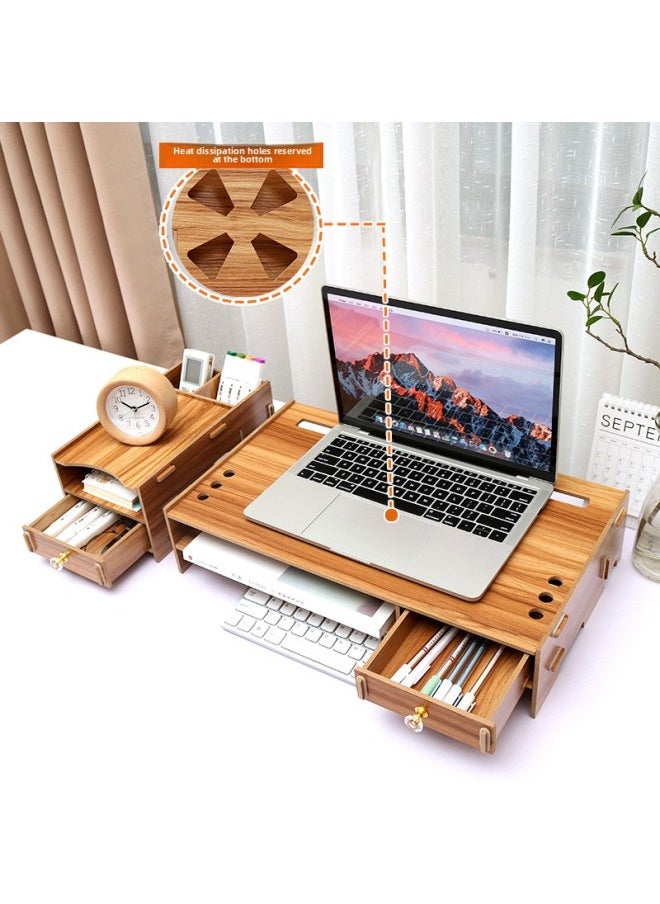 Generic - Laptop Heightening Pad High Shelf Computer Bracket Bracket Wooden Base Cooling Dormitory Desktop Storage Rack-Color:C02 Golden Oak [collection And Free Pen Holder + Mobile Phone Holder]] - Image 1