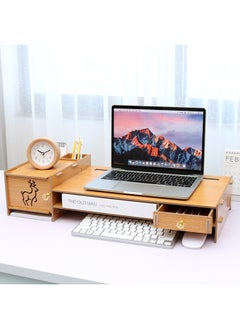 Laptop Heightening Pad High Shelf Computer Bracket Bracket Wooden Base Cooling Dormitory Desktop Storage Rack-Color:C02 Golden Oak [collection And Free Pen Holder + Mobile Phone Holder]]