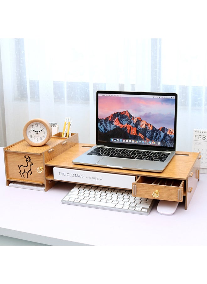 Generic - Laptop Heightening Pad High Shelf Computer Bracket Bracket Wooden Base Cooling Dormitory Desktop Storage Rack-Color:C02 Golden Oak [collection And Free Pen Holder + Mobile Phone Holder]] - Image 1