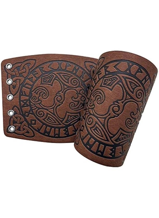 Generic Viking Arm Bracer, Embossed Norse Symbol Faux Leather Arm Armor, Medieval Faux Leather Arm Wristband for LARP  - Image 2