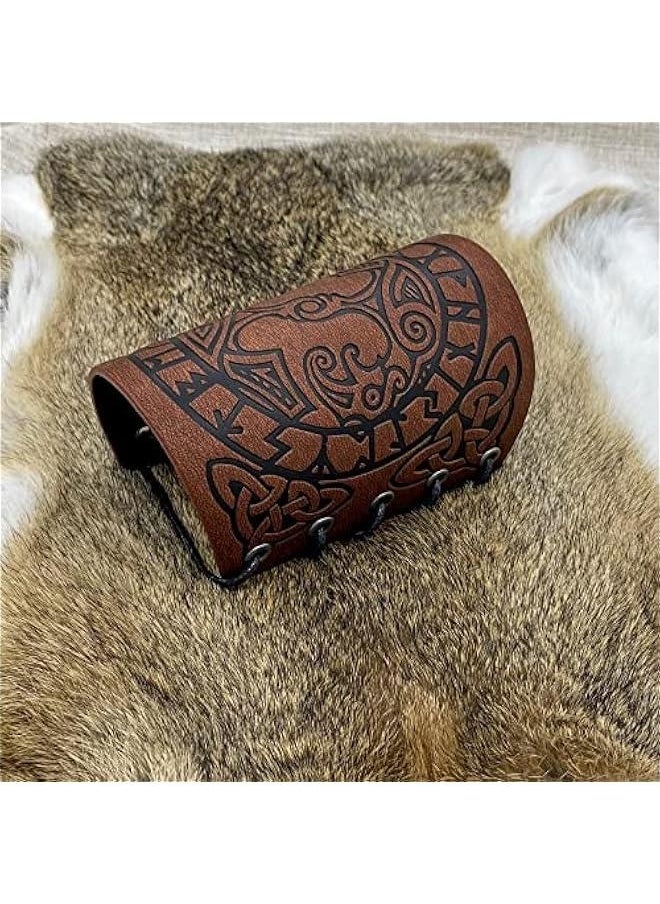 Generic Viking Arm Bracer, Embossed Norse Symbol Faux Leather Arm Armor, Medieval Faux Leather Arm Wristband for LARP  - Image 5